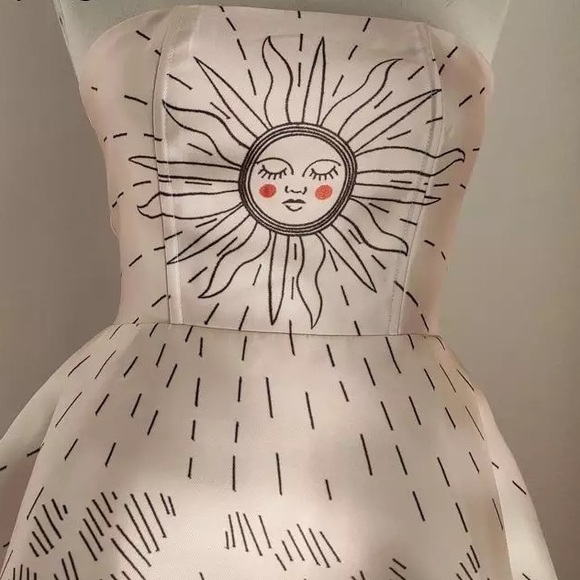 Solairè Runway Sexy Strapless Print Midi Dress, Boho Resortwear Luxury Gown - Picture 14 of 14